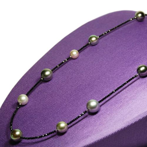 Necklace with black spinel and Tahitian pearls