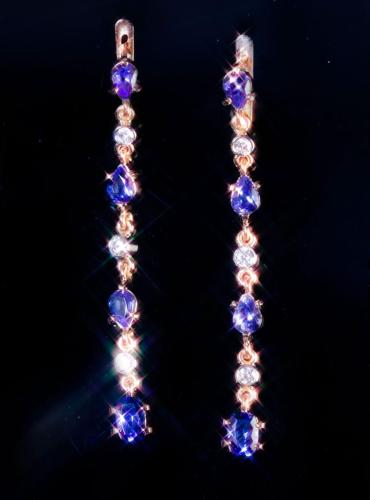 Tanzanite earrings 6,58g, 585º, tanzanites 3,10ct + diamonds 0,60ct G/VS