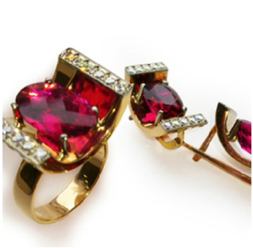 Jewelry set with rubellites and diamonds